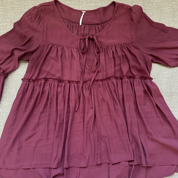 FREE PEOPLE Size Small Plum Size Medium Tiered Peasant Blouse BoHo Top - Picture 5 of 14